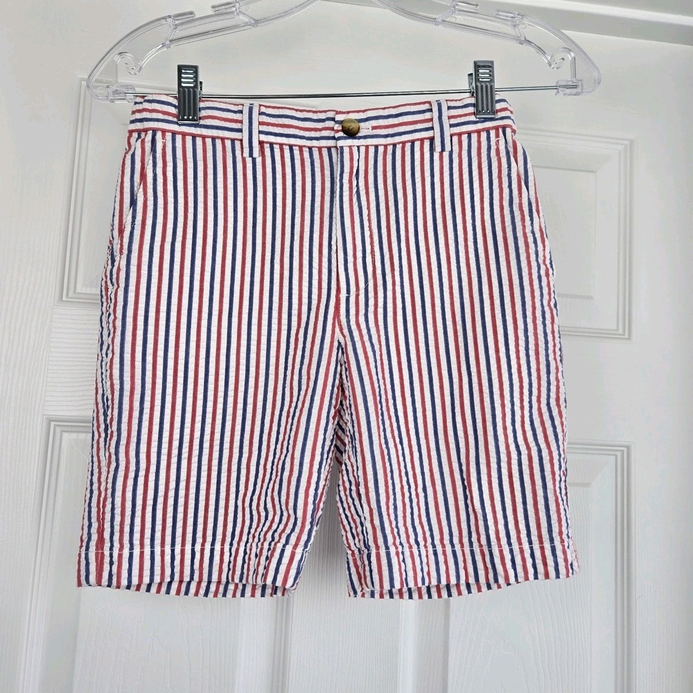 Vineyard Vines Boys Breaker Shorts Size 8 Seersucker Red White And Blue Pockets